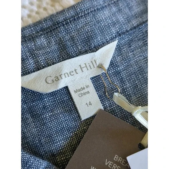 NWT Garnet Hill Classic Linen Shirt Dress Size 14 Button Up Collared Sleeveless - Picture 11 of 13